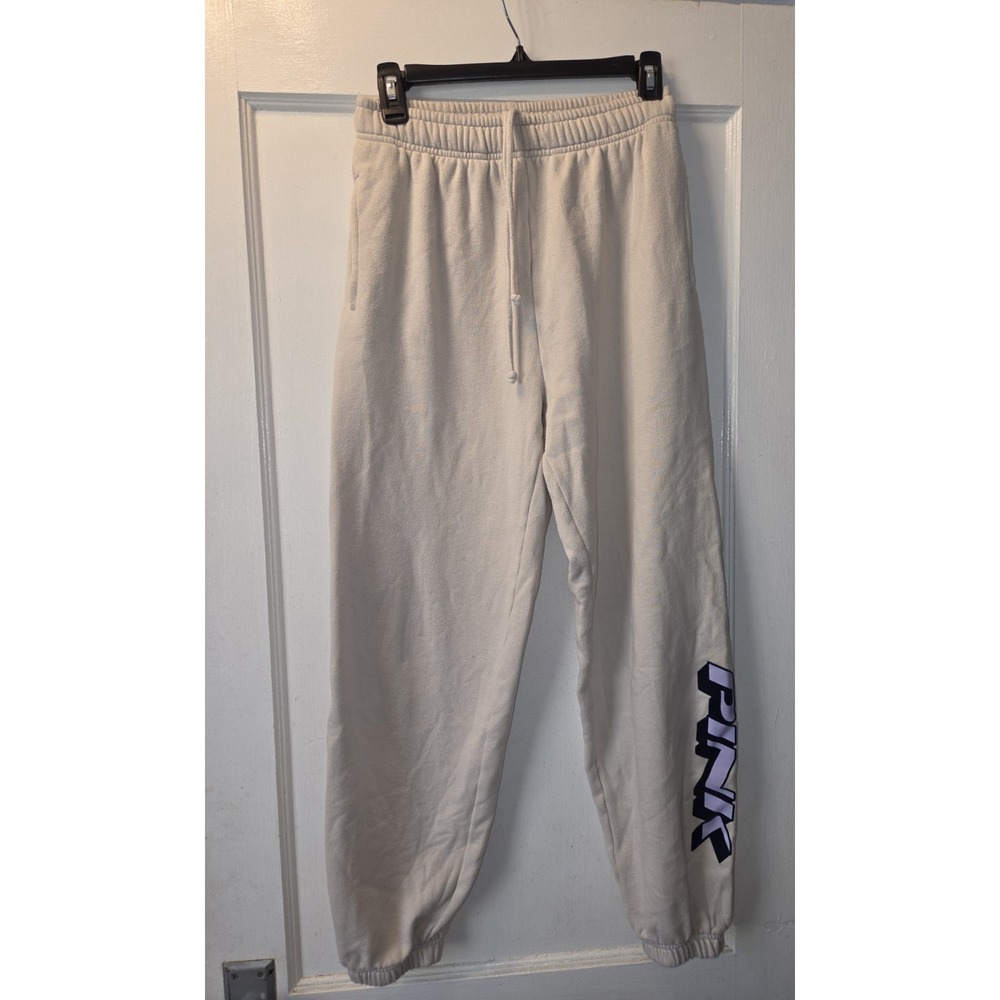 PINK Victoria's Secret Women's Beige Logo Jogger Sweatpants Drawstring Size S